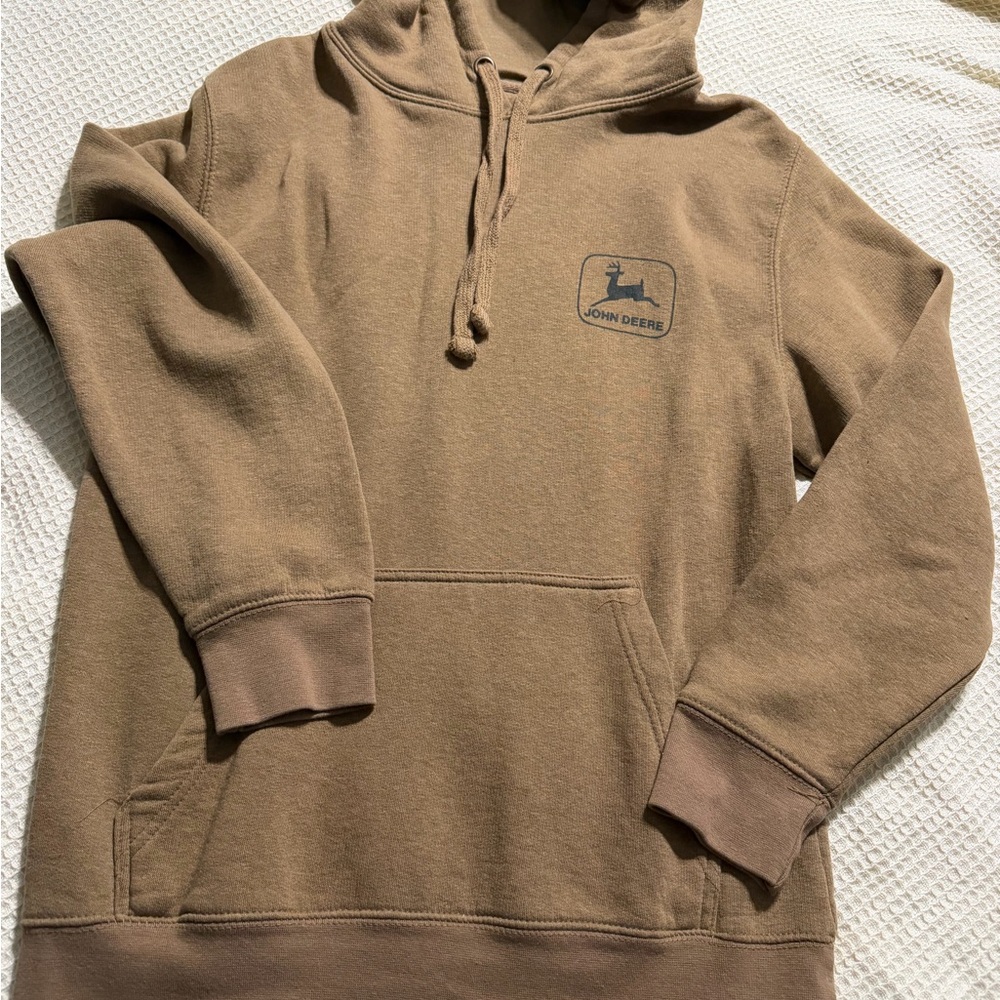 John Deere Brown Fleece Graphic Print Hoodie Men's Size S Hooded Pullover
